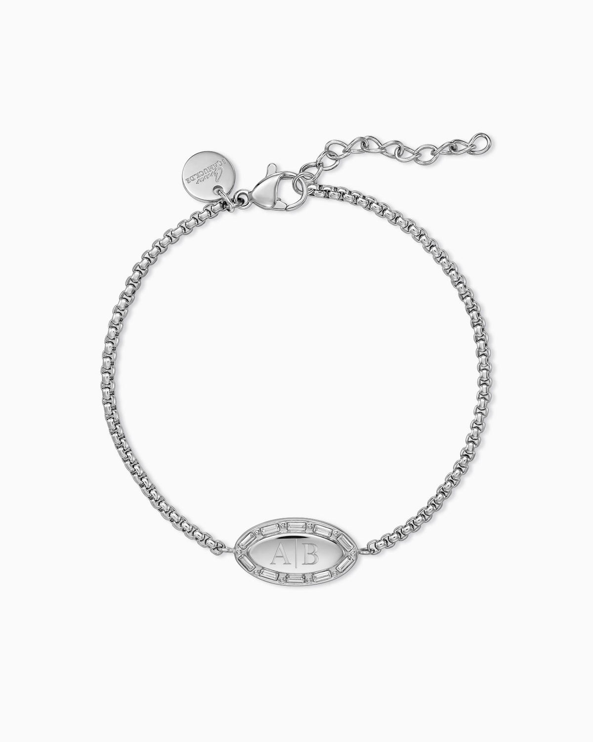 Initialen Gravurarmband Gravurplatte Oval Zirkonia