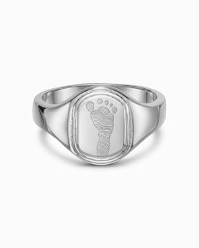 Fußabdruck Gravurring Silberring Oval