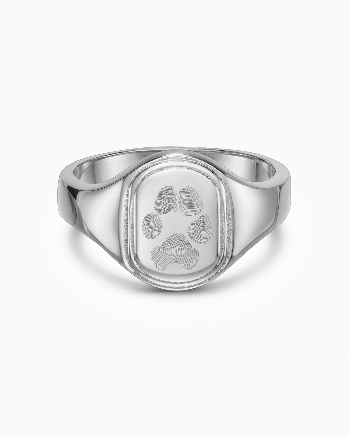 Zilveren ring met gegraveerde pootafdruk, ovaal