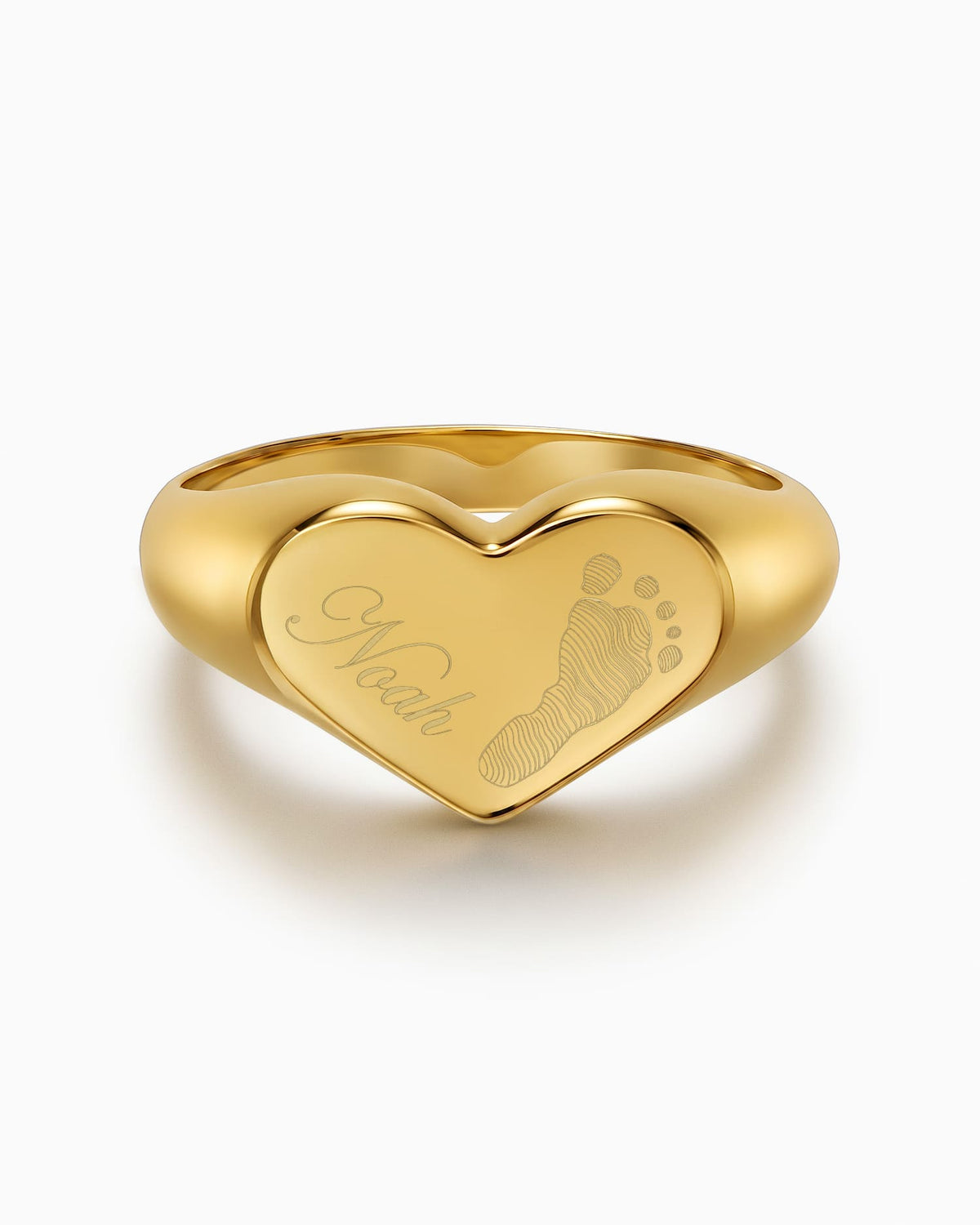 Fußabdruck Gravurring Herz Goldring