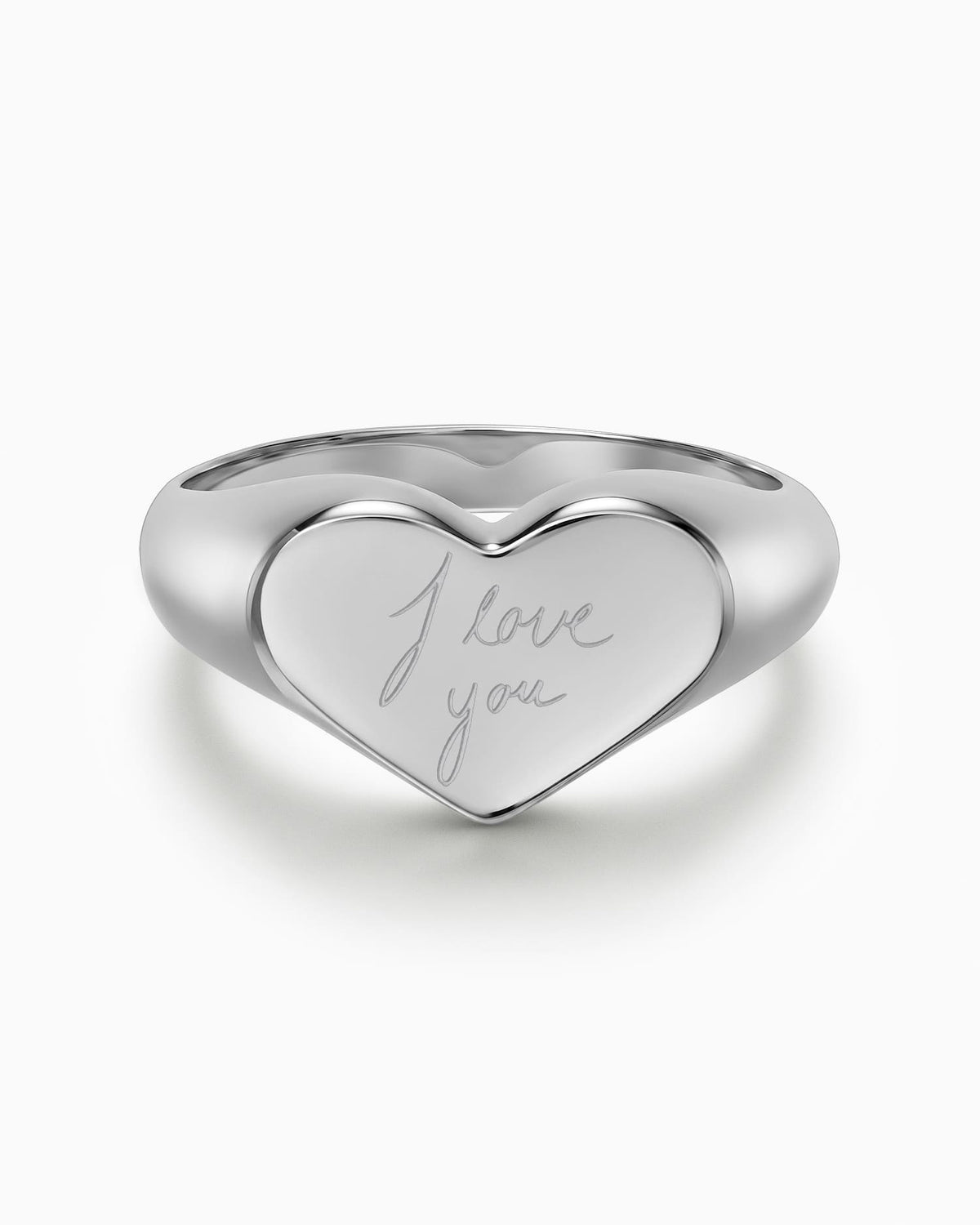 Handwriting Upload Engraved Heart Silver Ring