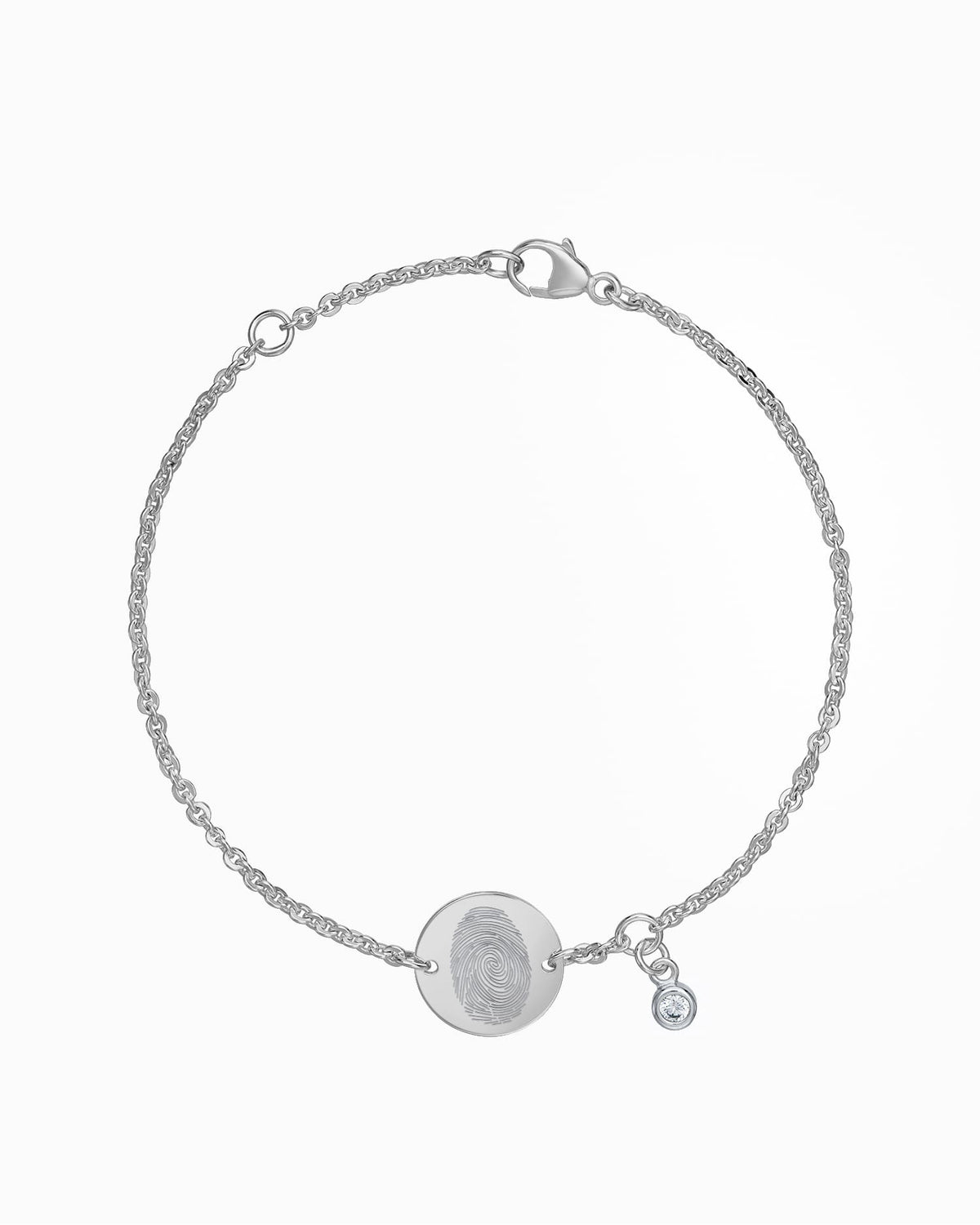 Vingerafdruk graveerarmband graveerplaatje ronde zirkonia