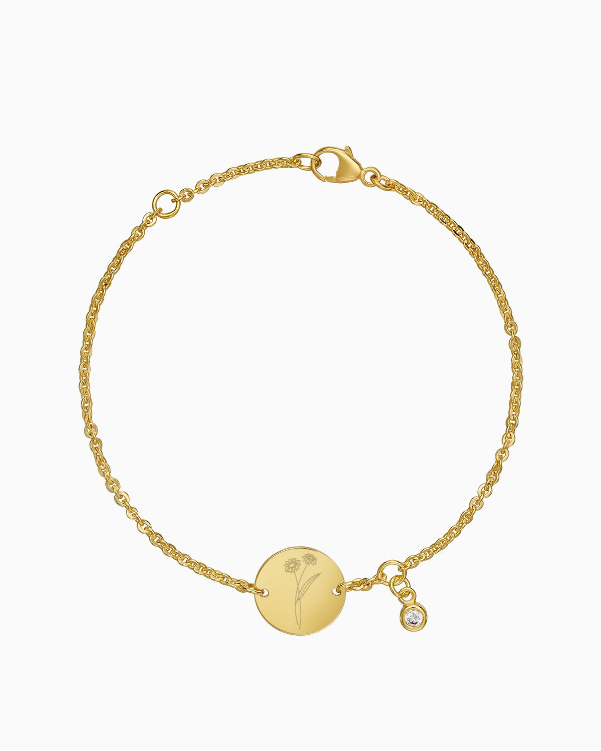 Geboorte bloem graveren armband graveerplaatje ronde zirkonia