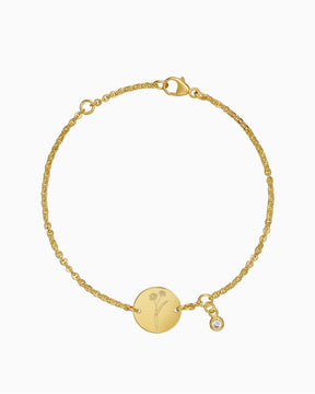 Geburtsblume Gravurarmband Gravurplatte Rund Zirkonia