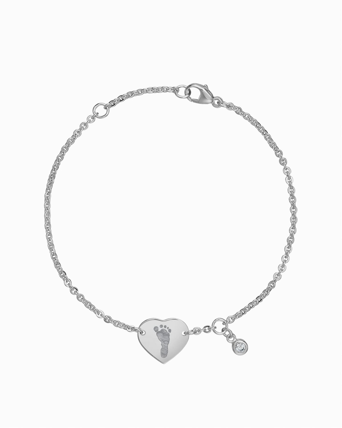 Voetafdruk graveerarmband graveerplaatje hart zirconia