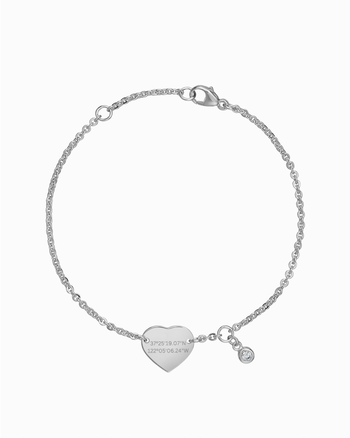 Koordinaten Gravurarmband Gravurplatte Herz Zirkonia