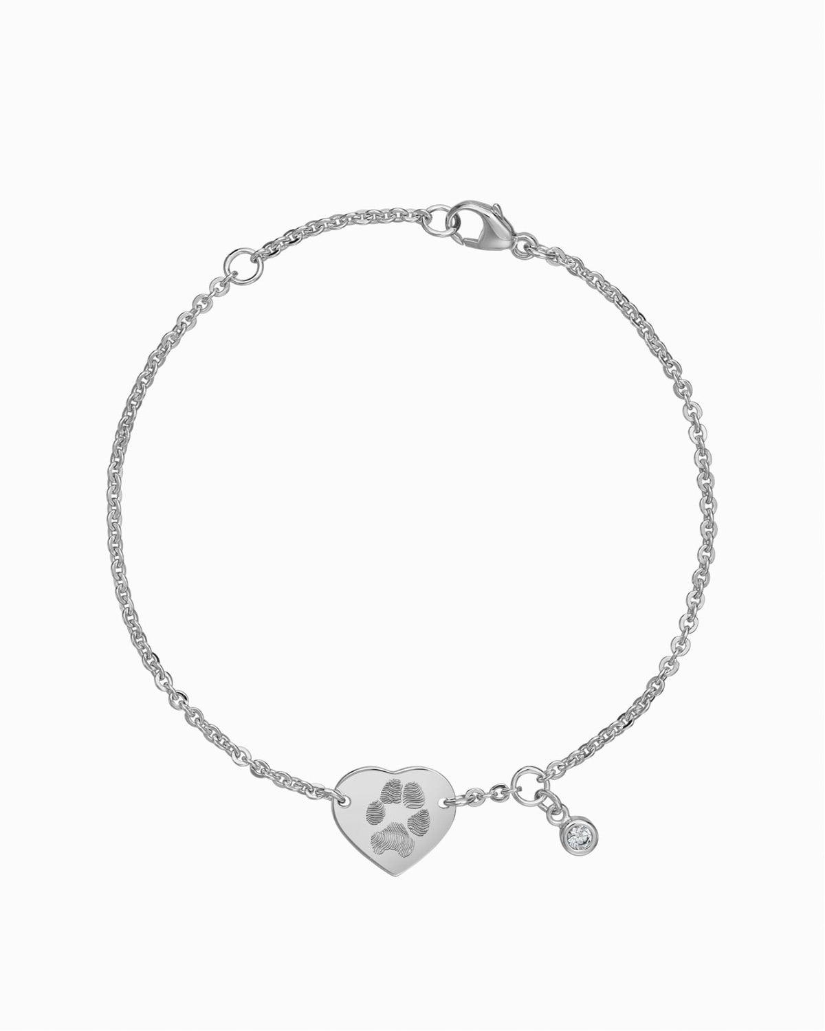 Paw print engraving bracelet engraving plate heart zirconia