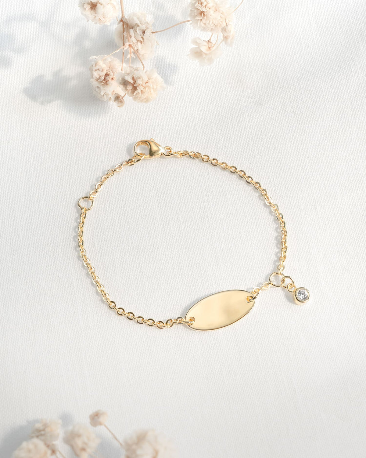 Geburtsdaten Gravurarmband Gravurplatte Oval Zirkonia