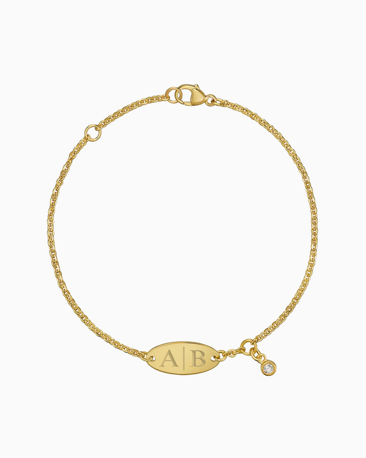 Initialen Gravurarmband Gravurplatte Oval Zirkonia