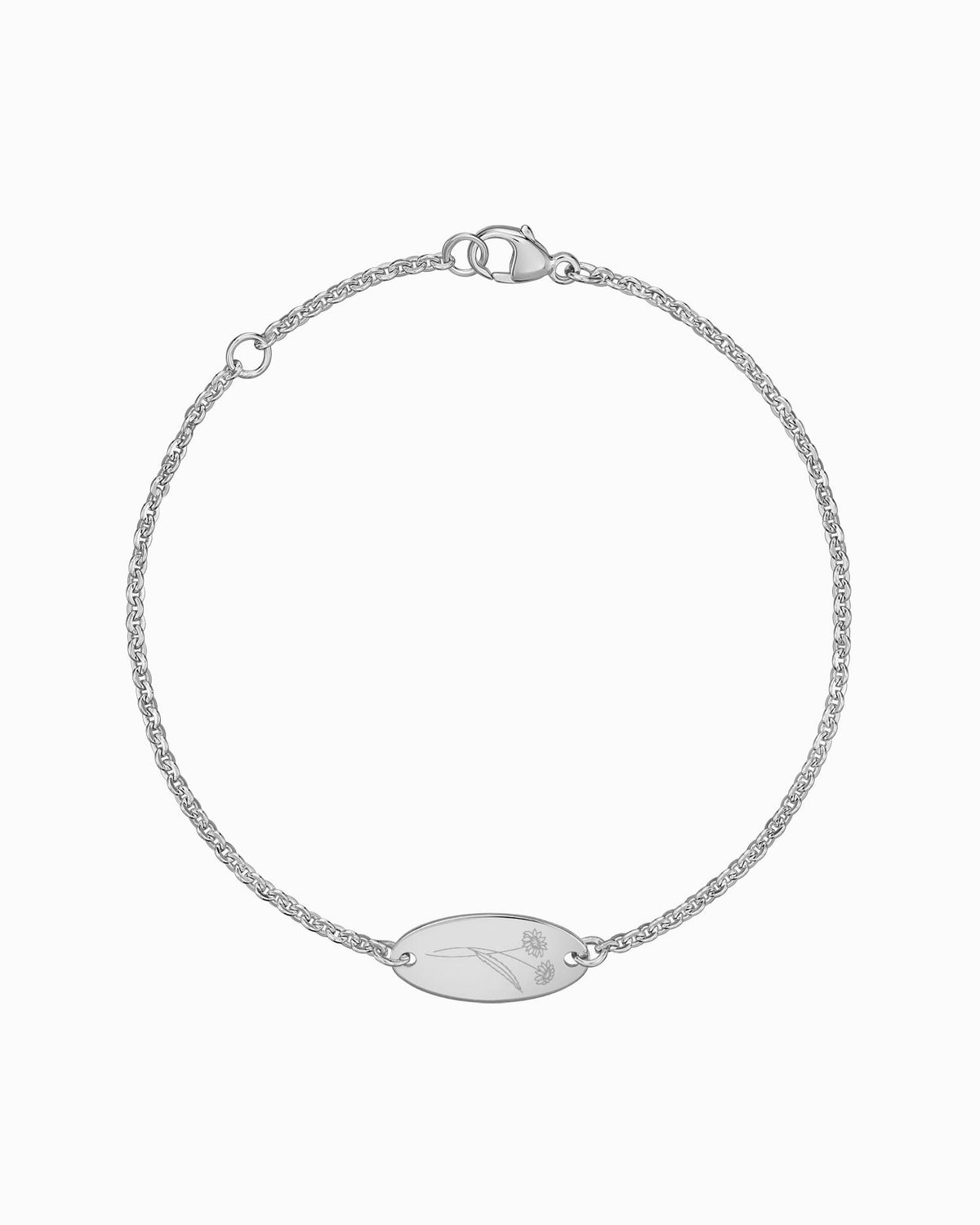 Geburtsblume Gravurarmband Gravurplatte Oval Zirkonia