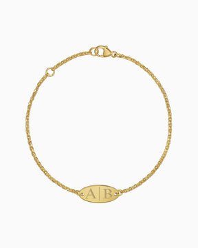 Initialen graveren armband graveerplaatje ovale zirkonia