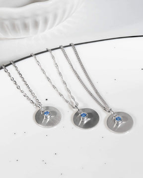 Gravurplatten Anhänger Halskette Zirkonia Blau 12mm