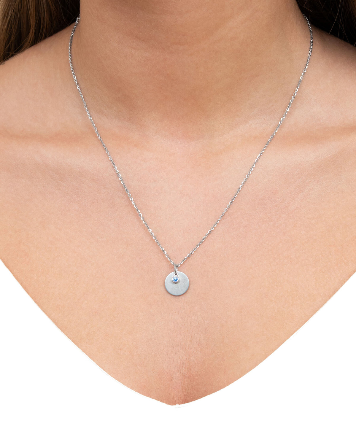 Gravurplatten Anhänger Halskette Zirkonia Blau 12mm