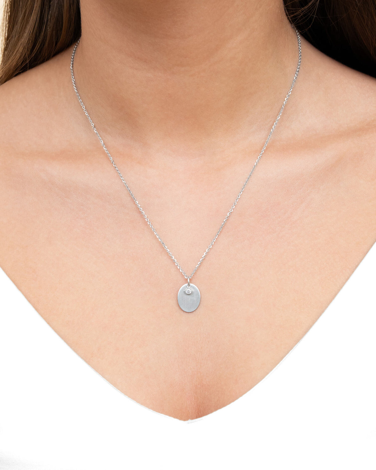 Engraving plates necklace pendant oval zirconia