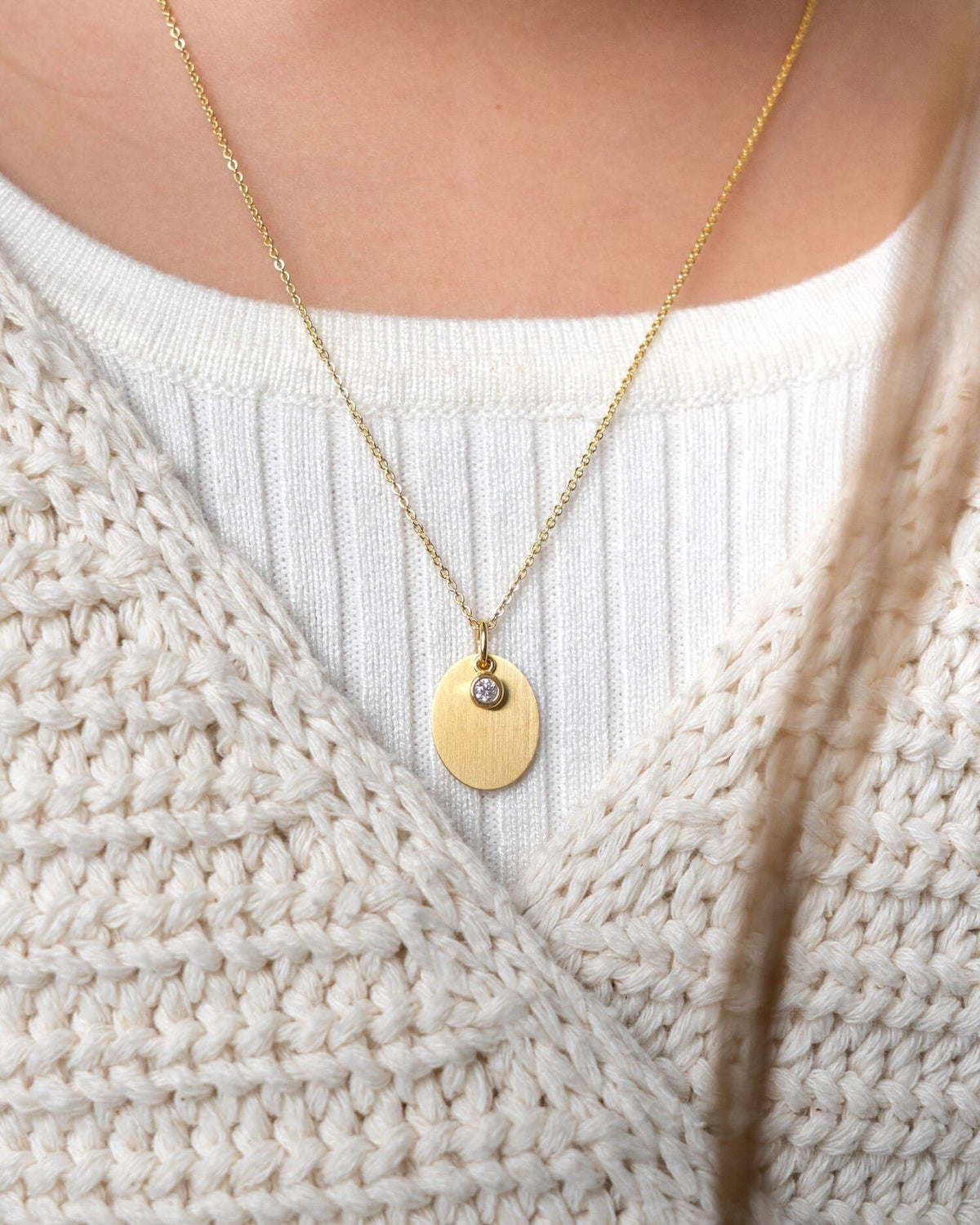 Gravurplatten Halskette Anhänger Oval Zirkonia