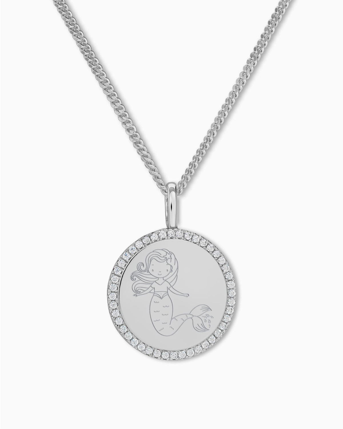 Child symbols engraving plates necklace pendant round zirconia 16mm
