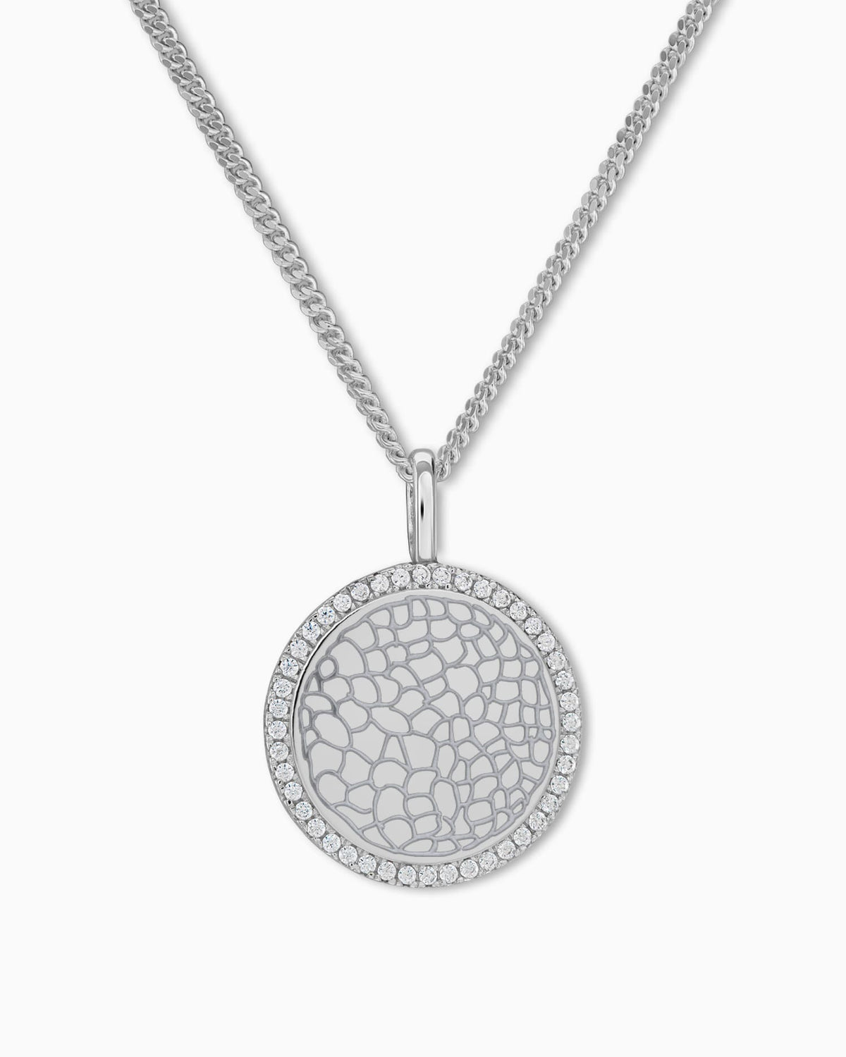 Nose print engraving plates necklace pendant round zirconia 16mm