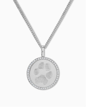 Pfotenabdruck Gravurplatten Halskette Anhänger Rund Zirkonia 16mm - grivurschmuck.com
