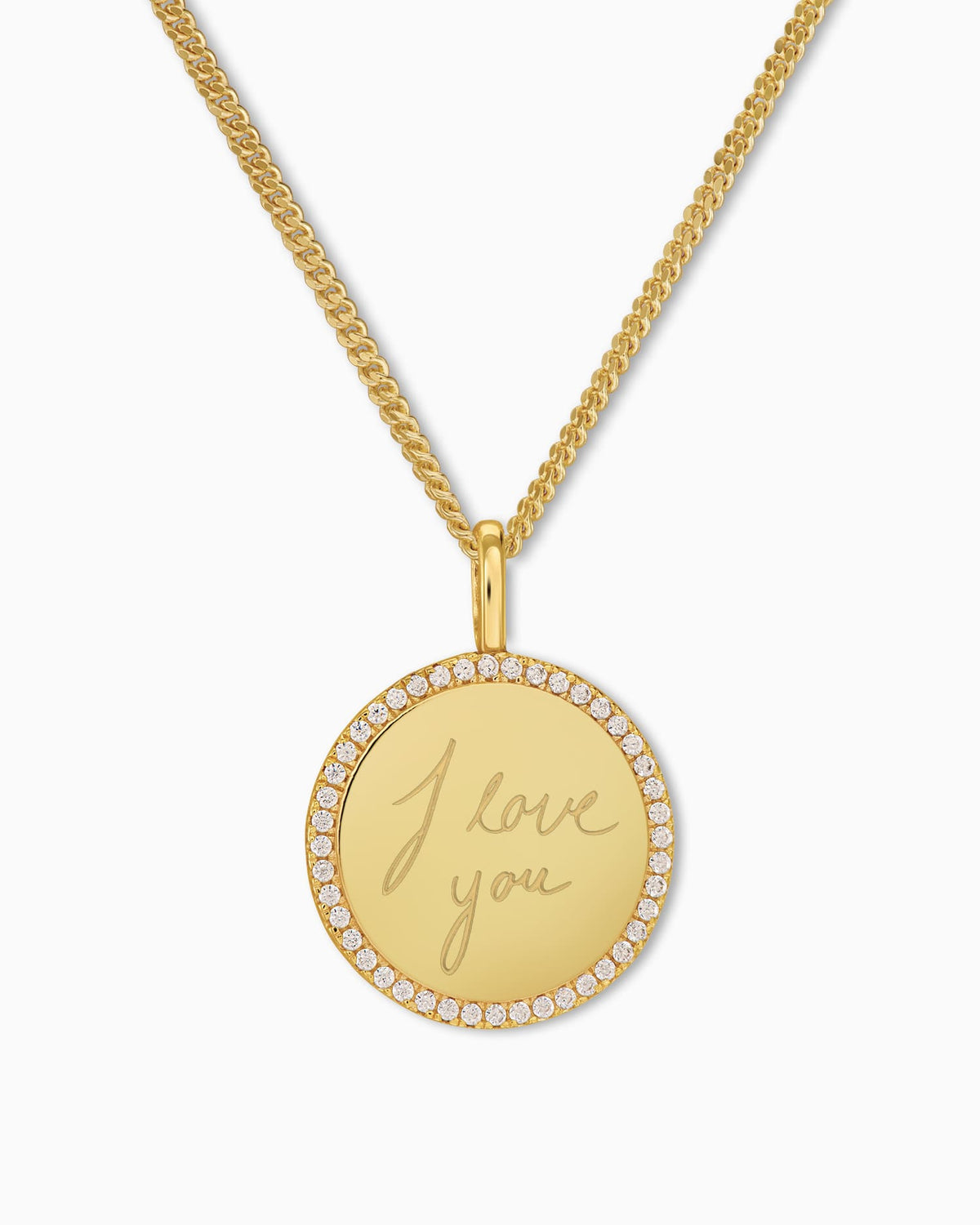 Handwriting Uploud Engraving Plates Necklace Pendant Round Zirconia 16mm