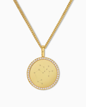 Zodiac sign engraving plates necklace pendant round zirconia 16mm