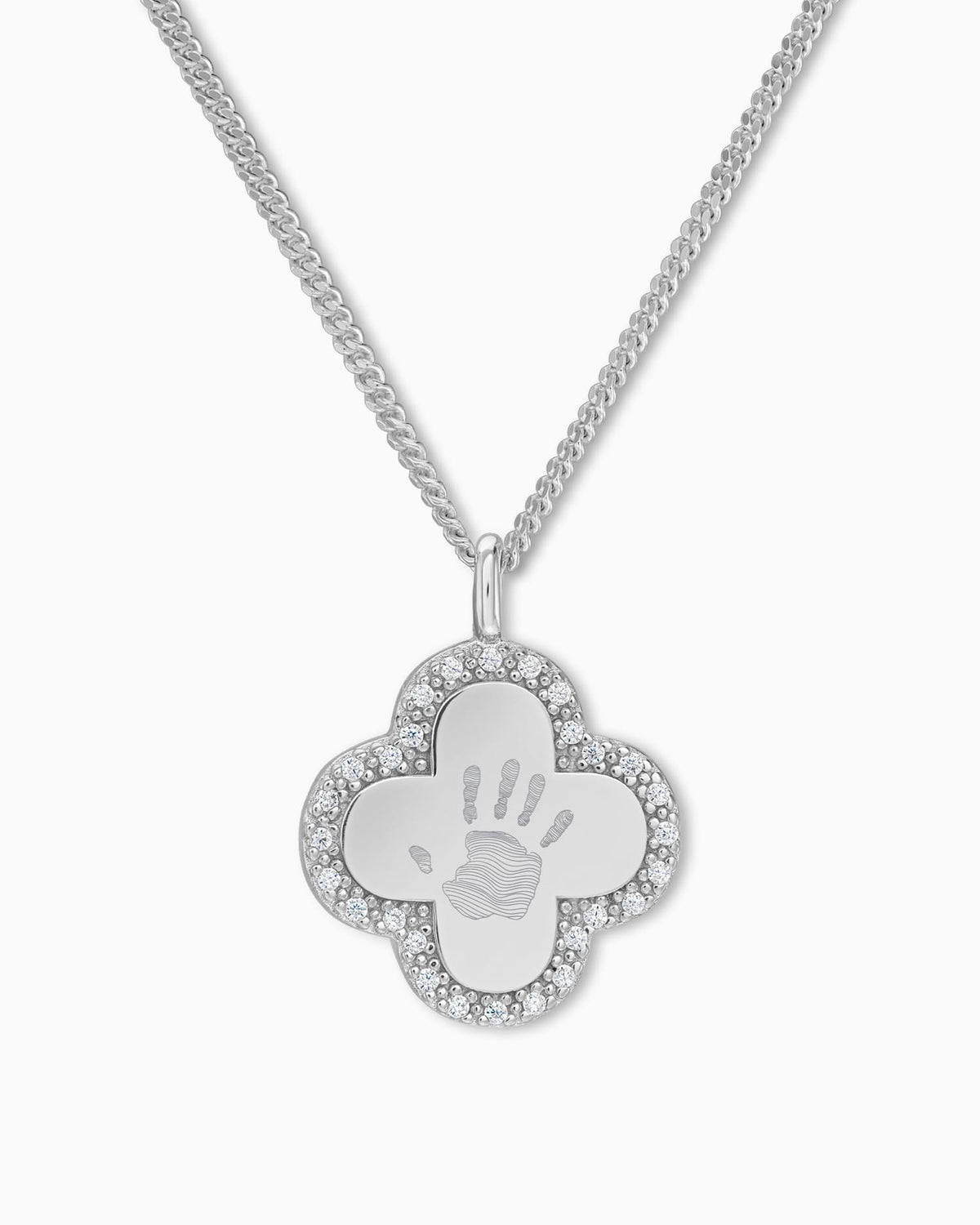 Handabdruck Kleeblatt Halskette Gravurplatte Zirkonia