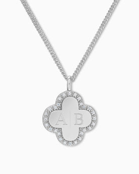 Initials cloverleaf necklace engraving plate zirconia