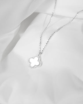 Handwriting Uploud cloverleaf necklace engraving plate zirconia