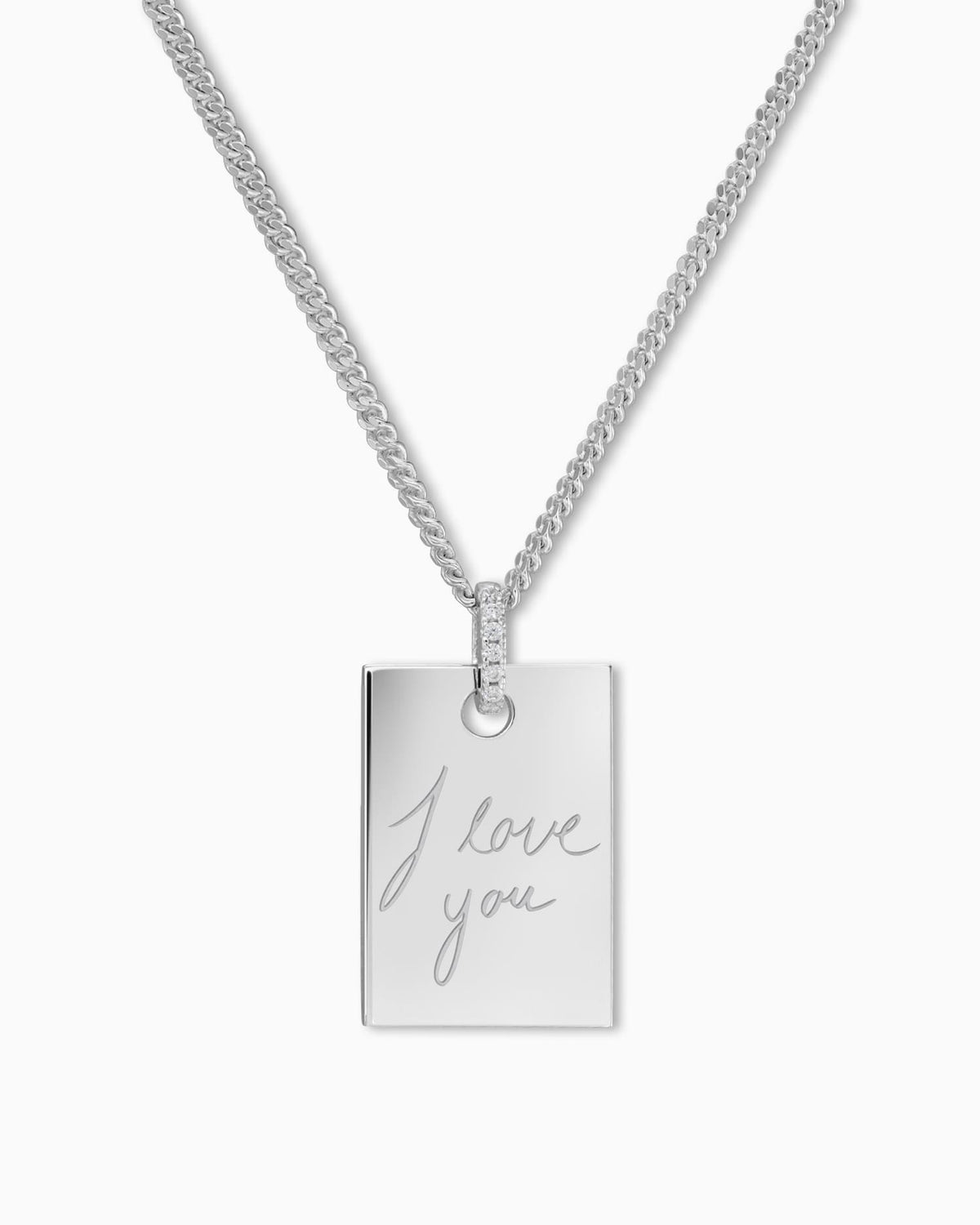 Handwriting Uploud Engraving Plates Necklace Pendant Zirconia Square