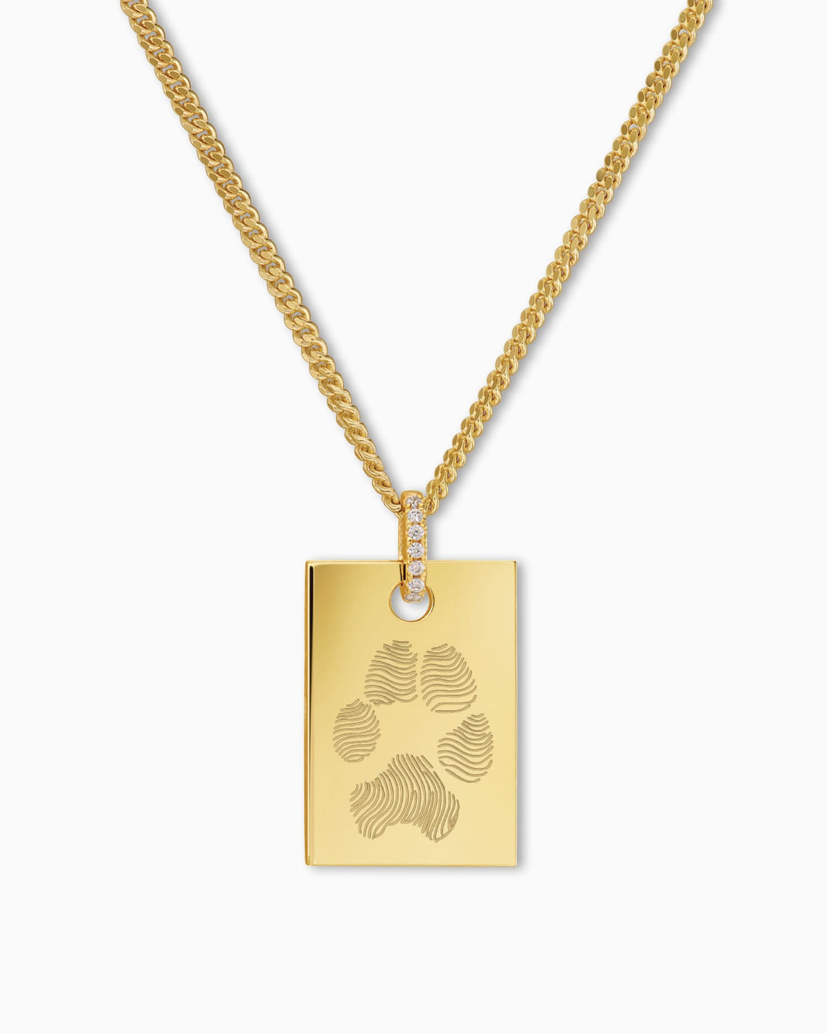 Pfotenabdruck Gravurplatten Halskette Anhänger Zirkonia Eckig - grivurschmuck.com