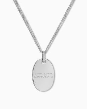 Koordinaten Gravurplatten Halskette Anhänger Zirkonia Oval