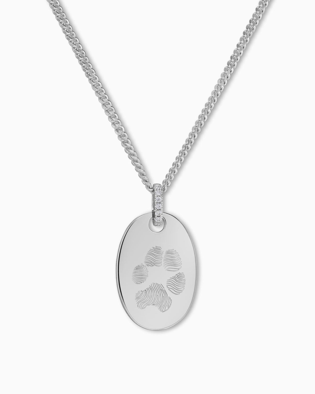 Pfotenabdruck Gravurplatten Halskette Anhänger Zirkonia Oval - grivurschmuck.com