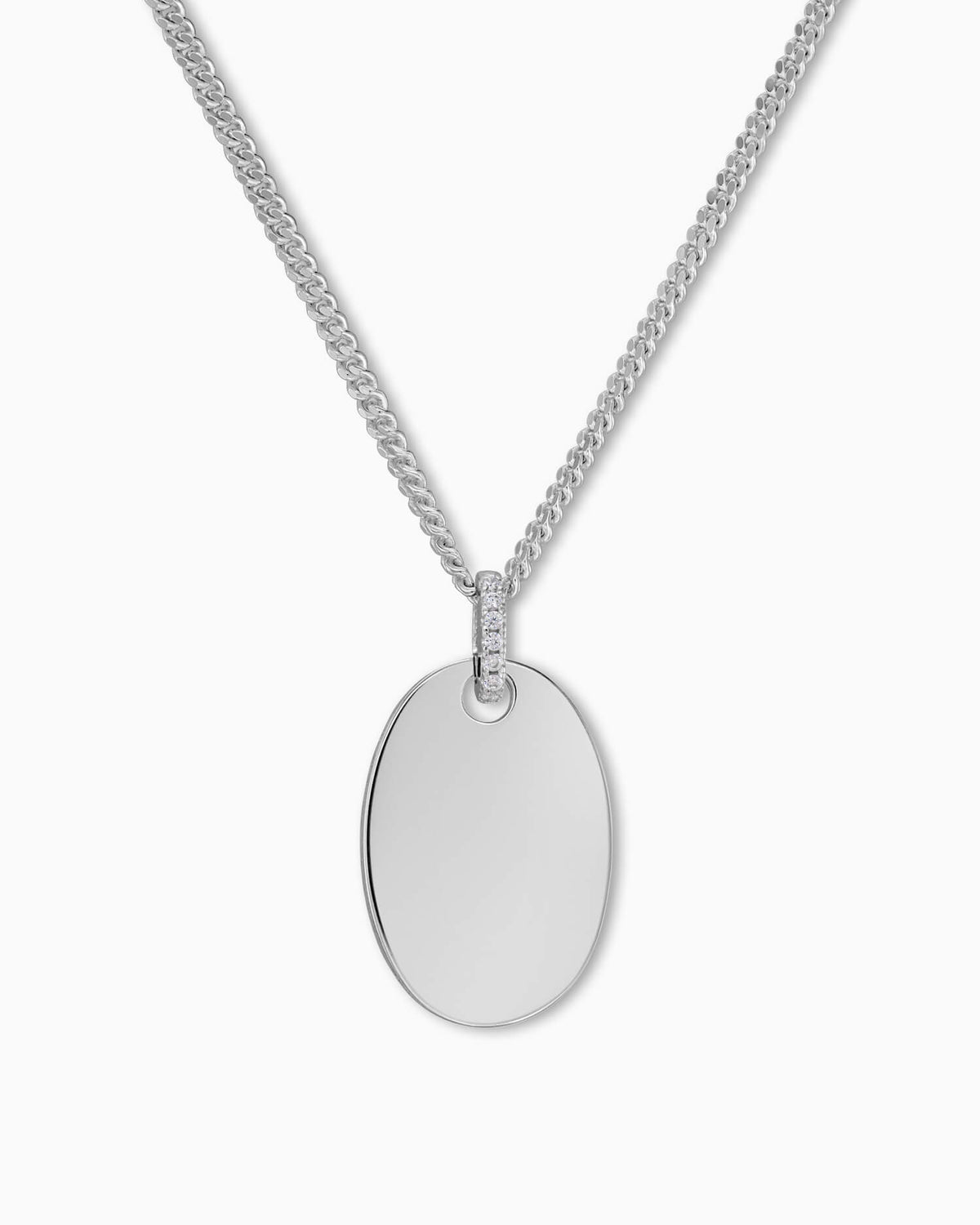 Gravurplatten Halskette Anhänger Zirkonia Oval