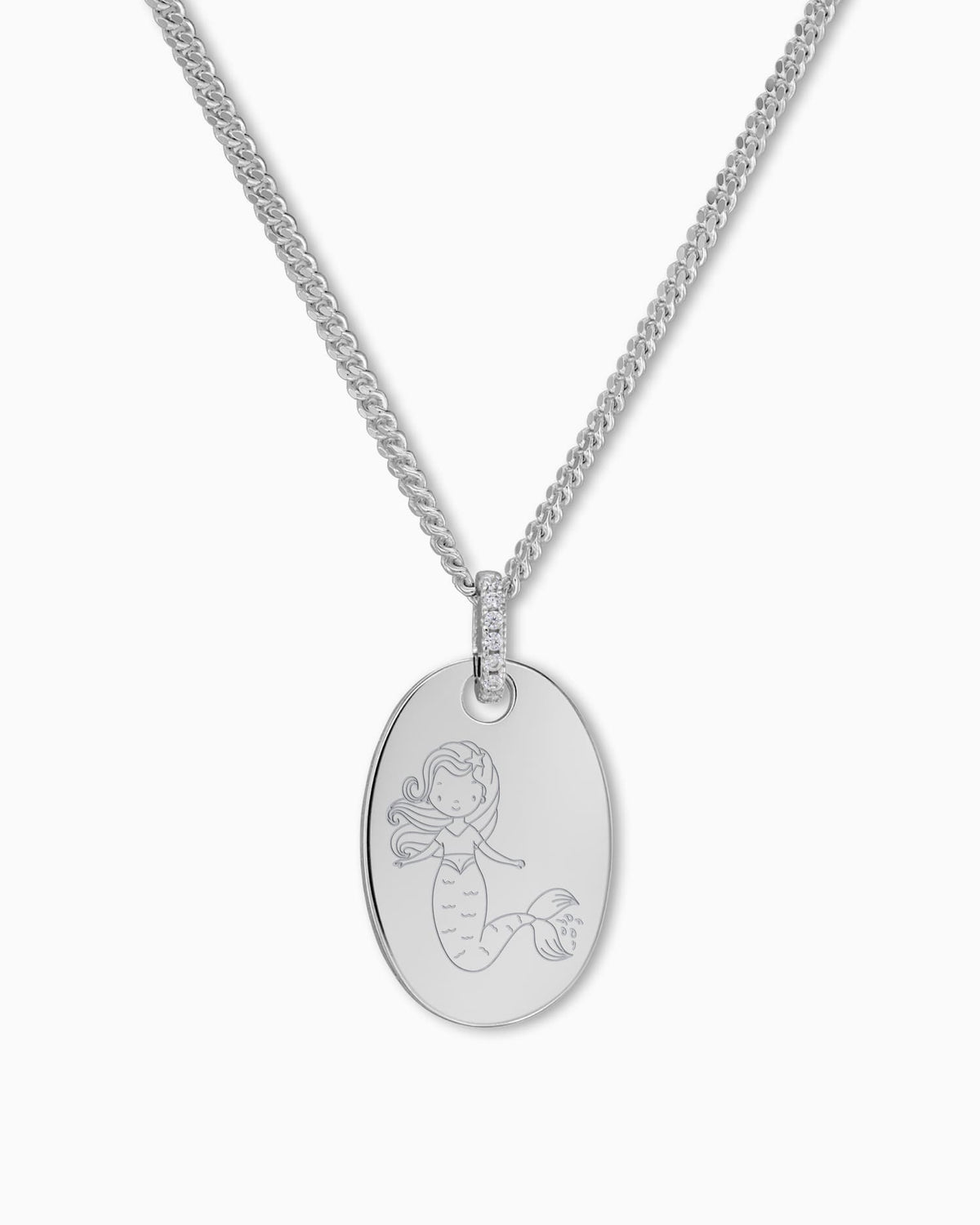 Child symbols engraving plates necklace pendant zirconia oval