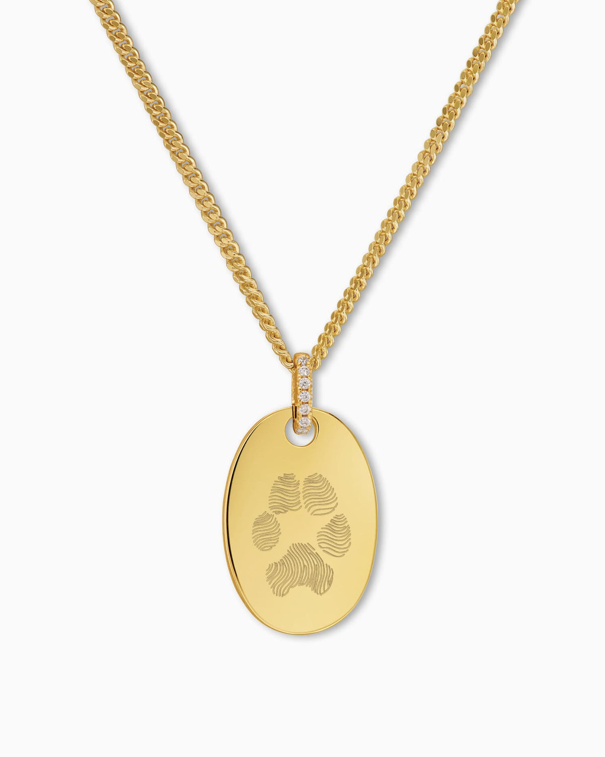 Pfotenabdruck Gravurplatten Halskette Anhänger Zirkonia Oval - grivurschmuck.com