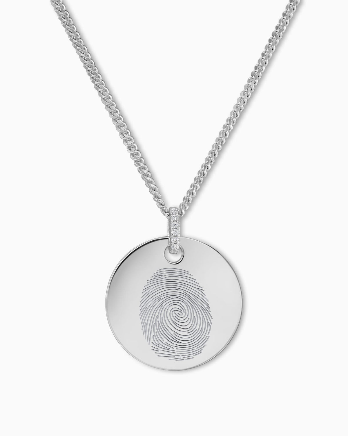 Vingerafdruk graveren platen ketting hanger zirkonia ronde