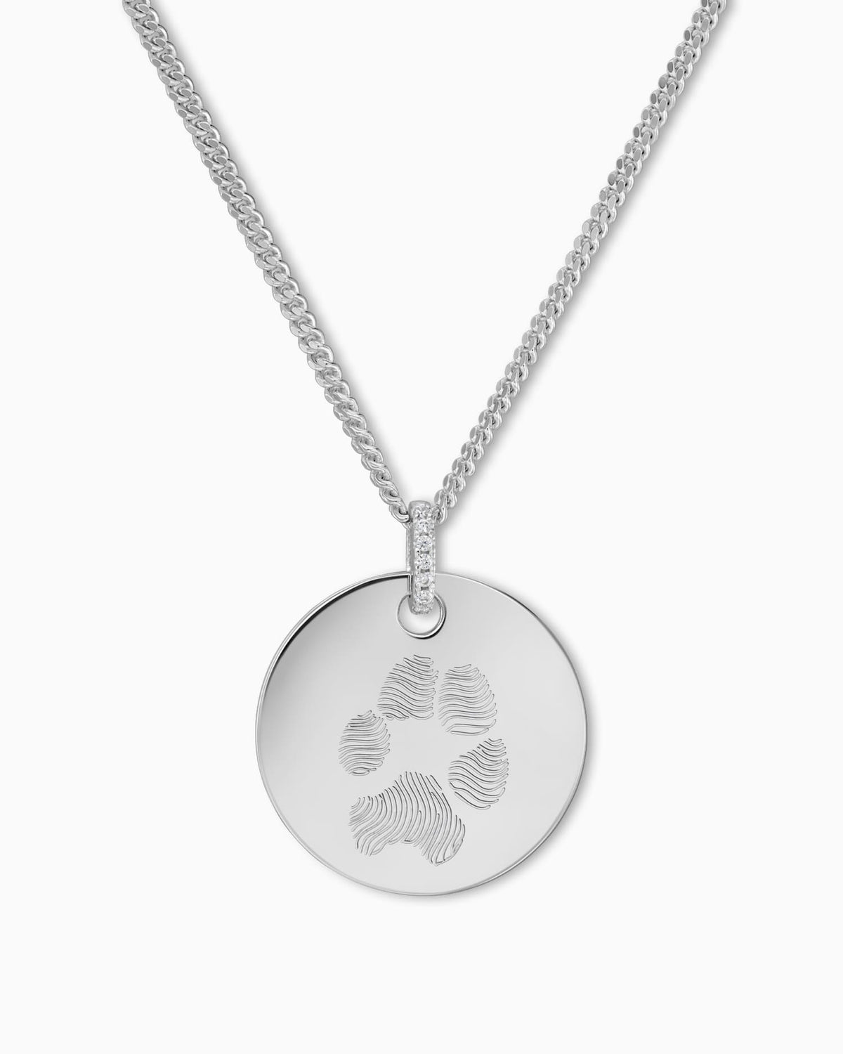 Pfotenabdruck Gravurplatten Halskette Anhänger Zirkonia Rund - grivurschmuck.com
