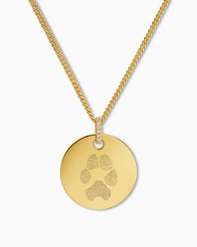 Pfotenabdruck Gravurplatten Halskette Anhänger Zirkonia Rund - grivurschmuck.com