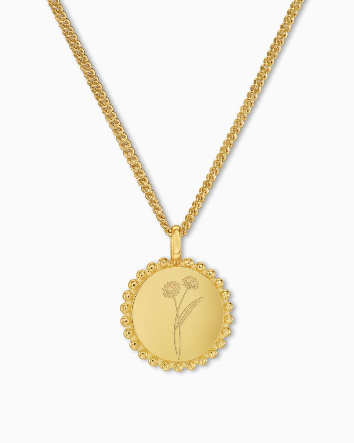 Birth flower engraving plates necklace pendant round 14mm