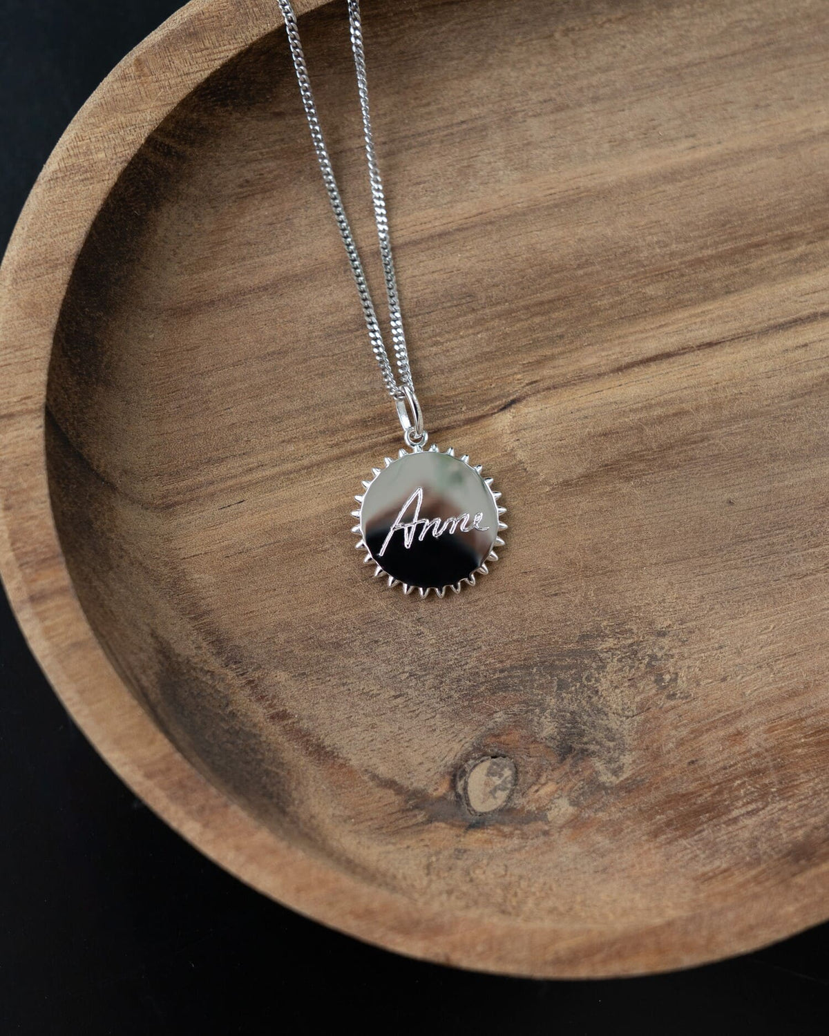 Handwriting Uploud sun necklace engraving plate pendant
