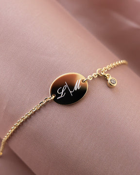 Initialen Gravurarmband Gravurplatte Oval Zirkonia