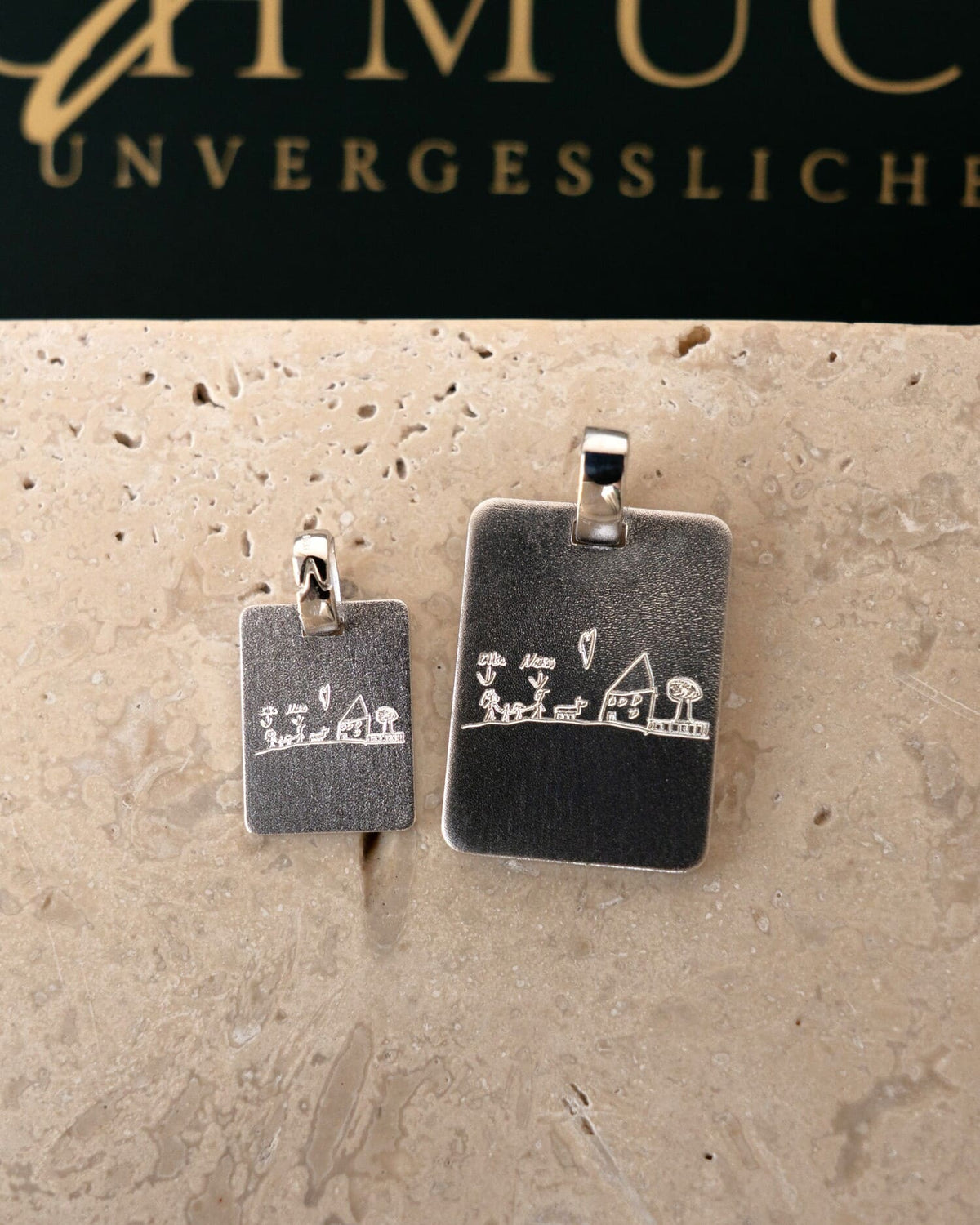 Eigene Zeichnung Gravurplatten Halskette Anhänger Eckig