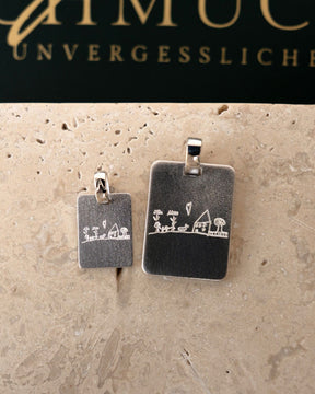 Eigene Zeichnung Gravurplatten Halskette Anhänger Eckig