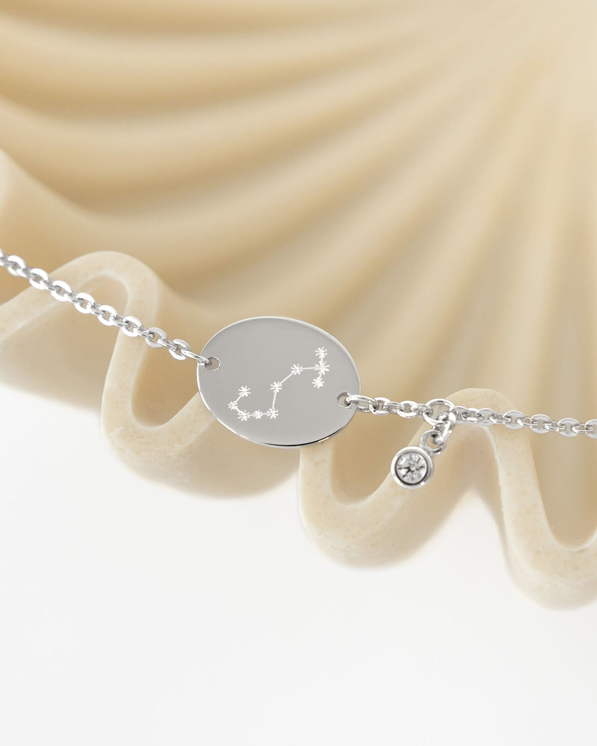 Sternzeichen Gravurarmband Gravurplatte Oval Zirkonia