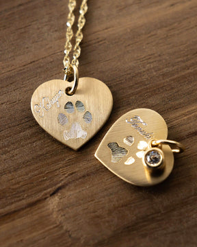 Paw print heart necklace engraving plate pendant 13mm