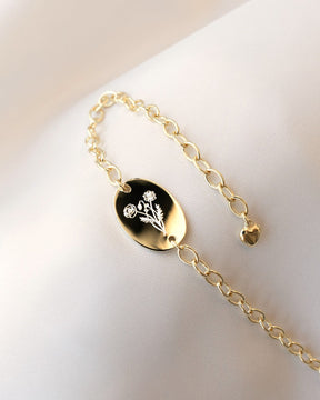 Geburtsblume Gravurarmband Gravurplatte Oval