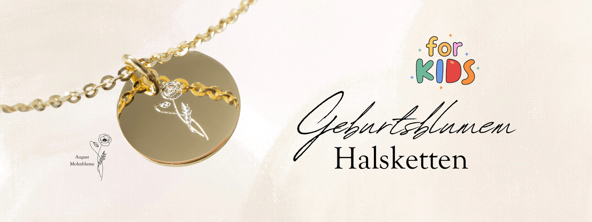 Gravurhalsketten Kinder/Babies - Geburtsblume - 333/585 Gold