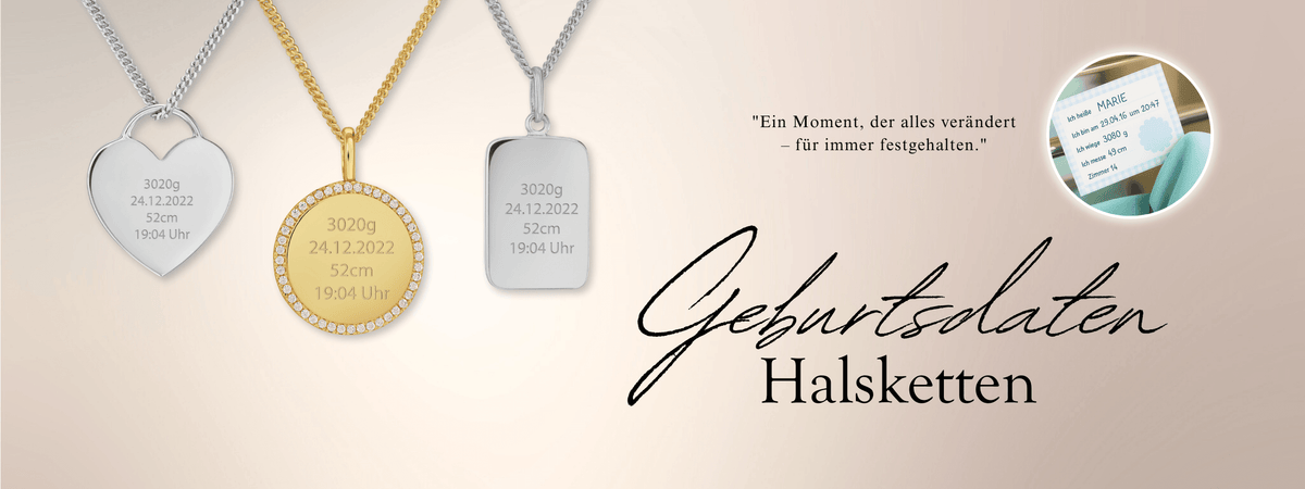 Gravurhalsketten Kinder/Babies – Geburtsdaten - 925 Silber 18 Karat Vergoldet