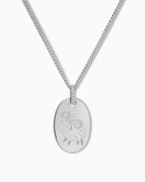 Zodiac sign engraving plates necklace pendant zirconia oval