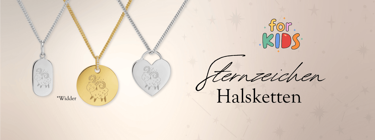 Gravurhalsketten Kinder/Babies - Sternzeichen - 925 Silber 18 Karat Vergoldet