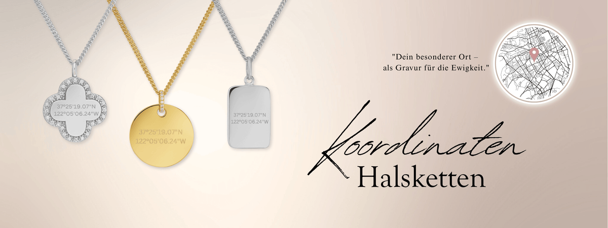 Gravurhalsketten Damen - Koordinaten - Edelstahl Vergoldet